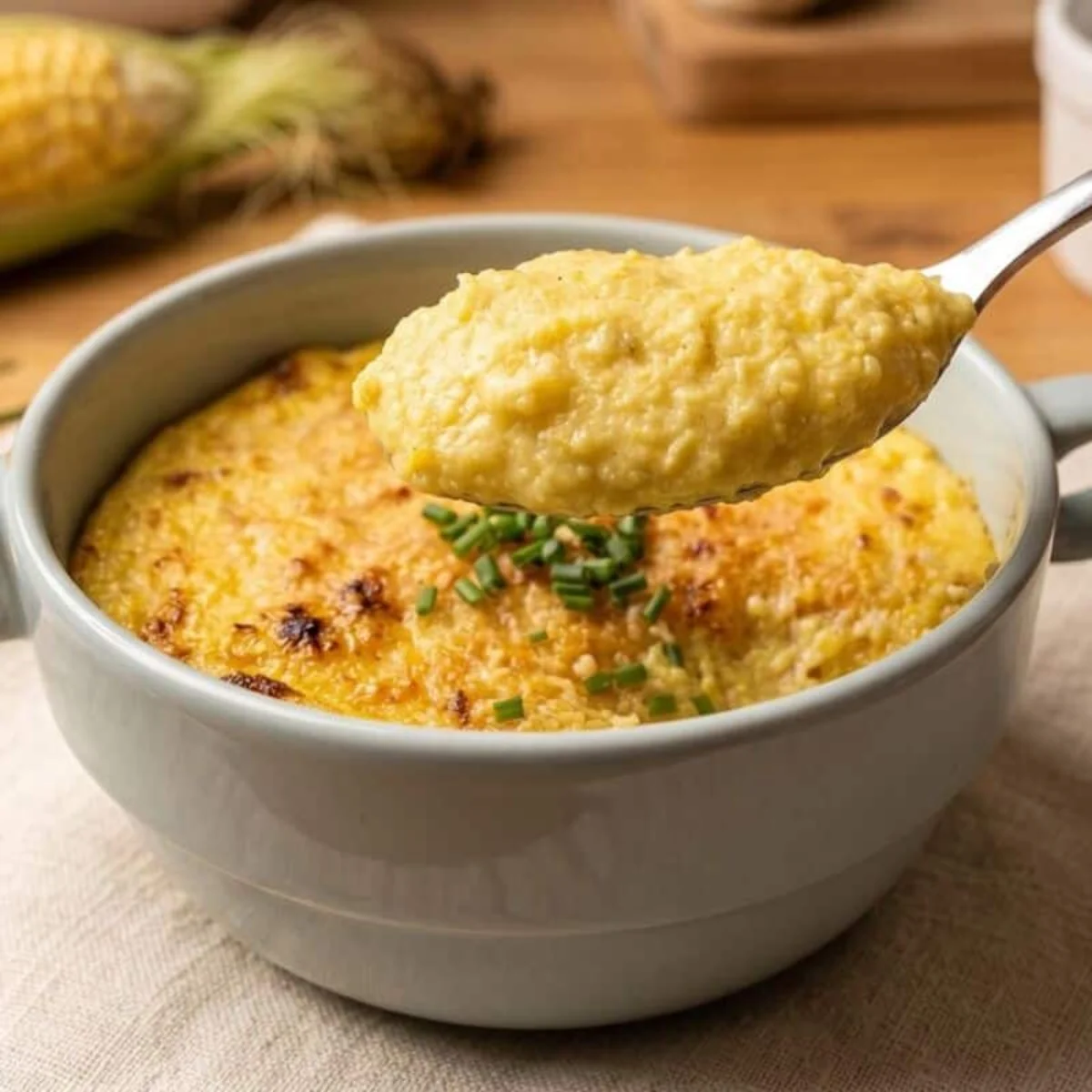 Creme de milho gratinado com bastante queijo derretido